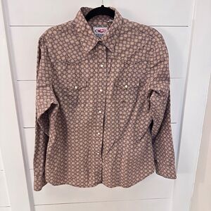 ROPER XL Geometric medallion pattern snap button tan-brown woman western blouse